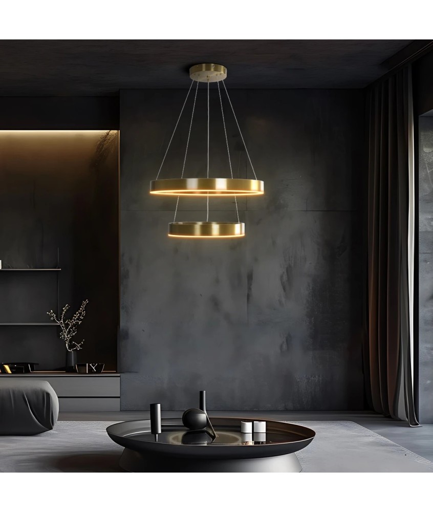 kelvo® VENOM 61187 Μοντέρνο Κρεμαστό Φωτιστικό Οροφής LED 75W 8818lm 120° AC 220-240V IP20 Ρυθμιζόμενο Λευκό CCT με Χειριστήριο από 2700K έως 6000K Dimmable - Lumileds SMD Chip - Χρυσό Βούρτσας - Μ60 x Π60 x Υ40cm - 3 Χρόνια Εγγύηση